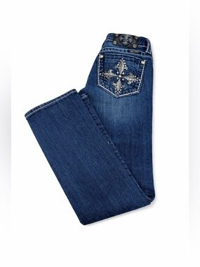 Miss Me Dark Blue Boot Cut Jeans with Studded Cross Pocket